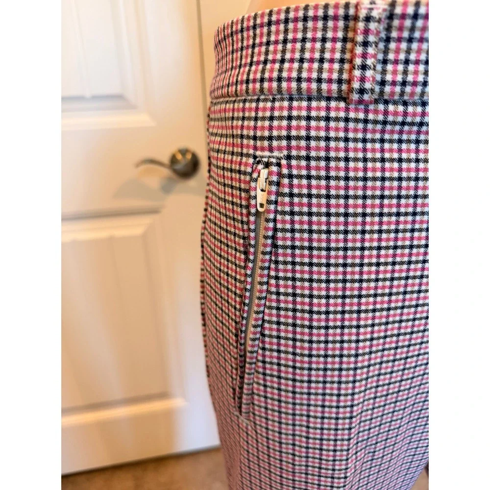 Banana Republic Sloan Tattersall Pink Navy Plaid Slim Ankle Pants 8 Career Offic